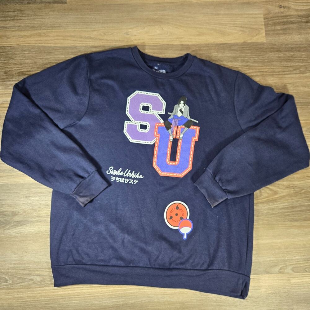 Naruto Shippuden Sweatshirt Mens XL Navy Sasuke Uchiha Anime Ripple Junction
